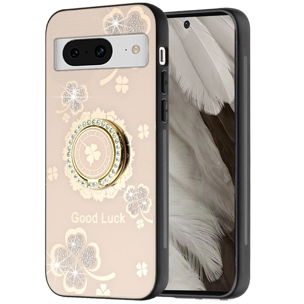 For Apple iPhone 16 Pro Max (6.9") Diamonds 3D Bling Sparkly Glitter Ornaments Engraving Hybrid Fashion Ring Stand Case Cover