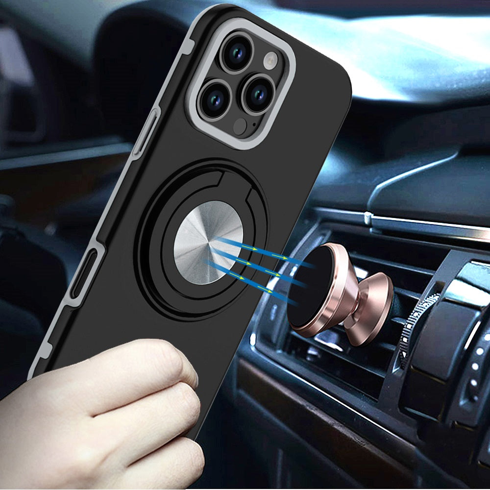For Samsung Galaxy A06 Metal Matte Hybrid with Invisible Rotational Ring Stand, Car Mount Friendly, Military Grade Slim Fit Sturdy Case Cover