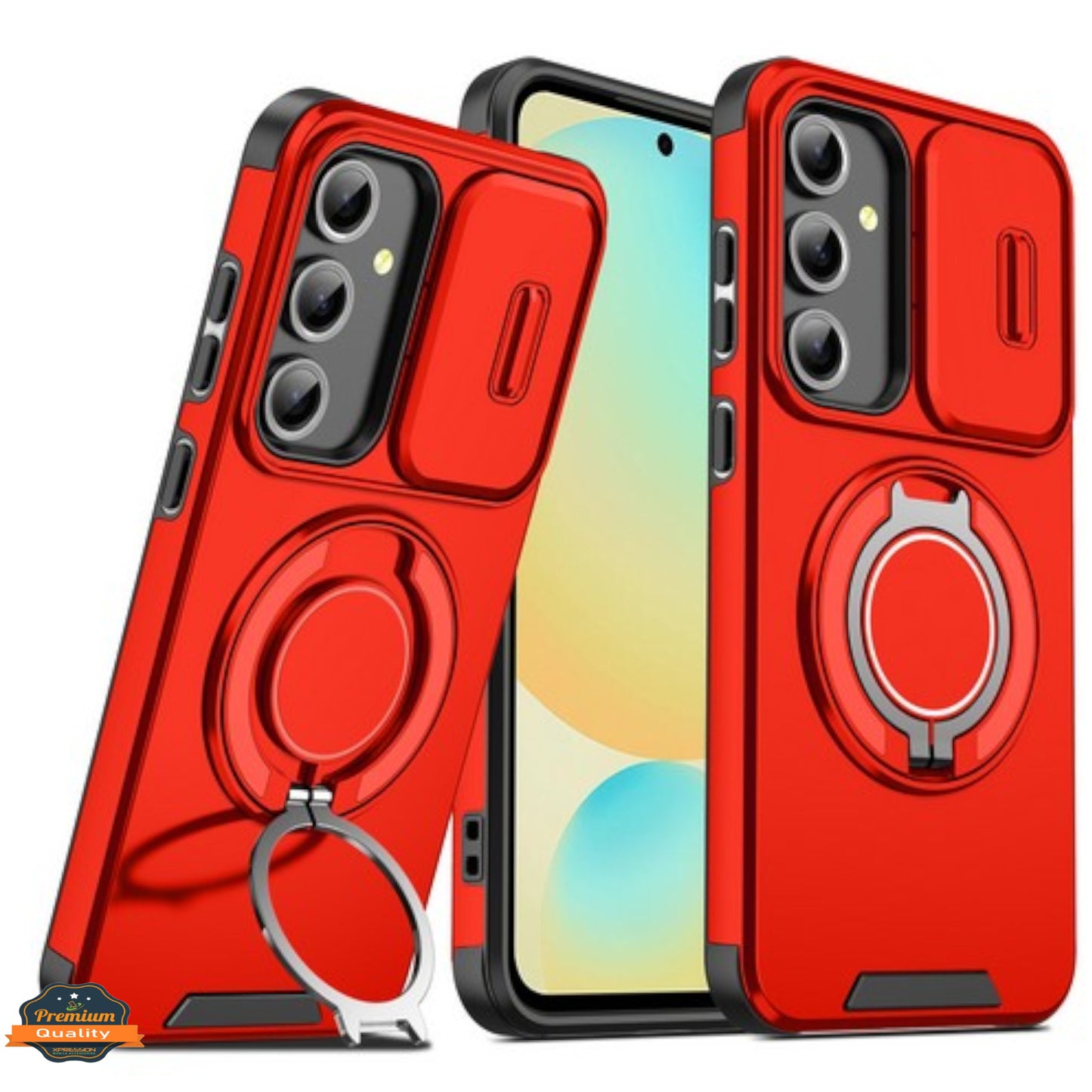 For Samsung Galaxy A36 Hybrid Case with 360° Magnetic Ring Stand, Camera Slide Protector & Compatible with MagSafe Case Cover