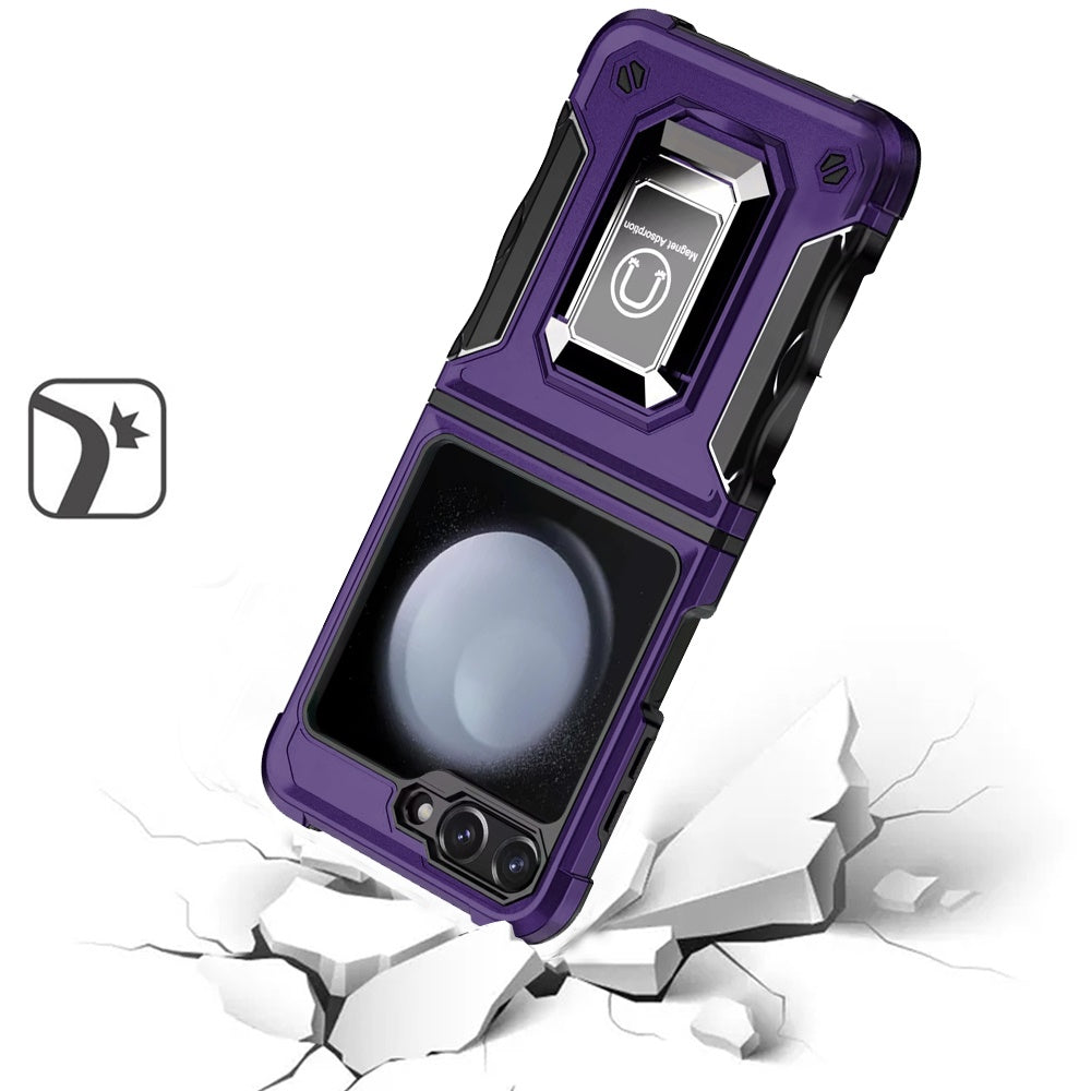 For Samsung Galaxy Z Fold 7 Hybrid Stand Magnetic Ring Holder Kickstand Heavy Duty Rugged Drop Silicone & Hard PC Shockproof Case Cover Purple
