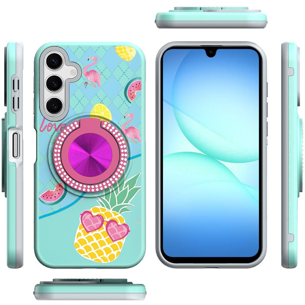 For Samsung Galaxy S25 Fan Edition /Galaxy S25 FE Pattern Design Hybrid with Invisible Ring Stand & Magnetic Back, Shockproof Protective Grip Case Cover