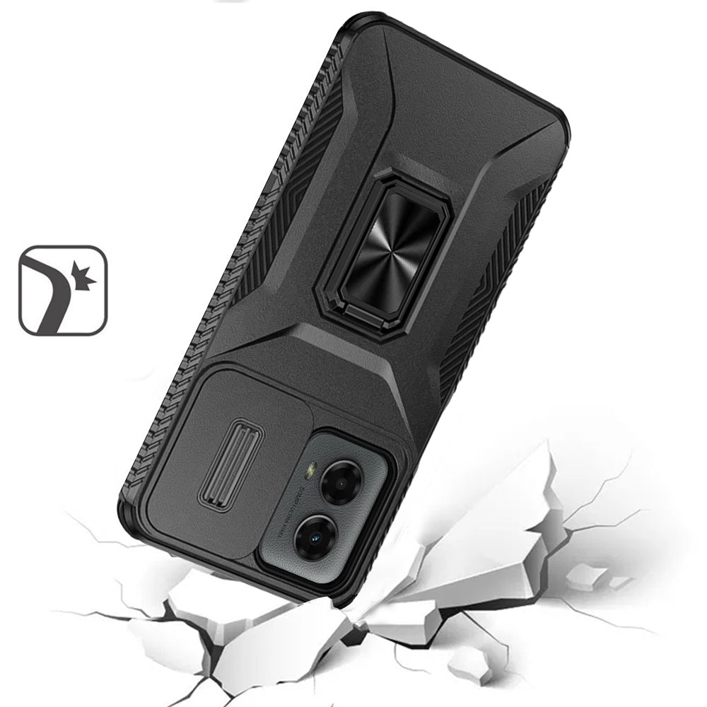 For Samsung Galaxy A54 Case, Camera Cover with Magnetic Rotation Ring Stand, Military Grade Hybrid Hard TPU Shockproof Case Cover Black