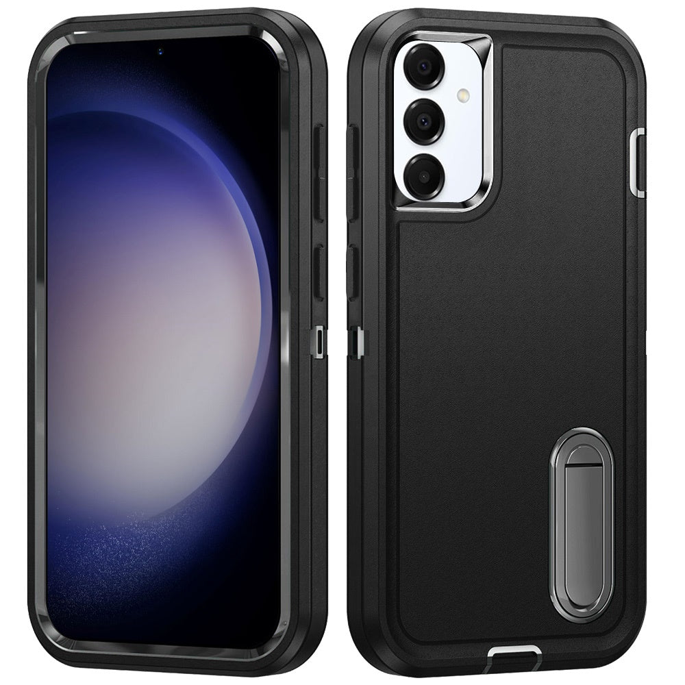 For Samsung Galaxy S23 FE /Fan Edition Hybrid 3 Layers Hard 3in1 Shockproof with Kickstand Heavy Duty Hard TPU Rubber Anti-Drop Case Cover Black