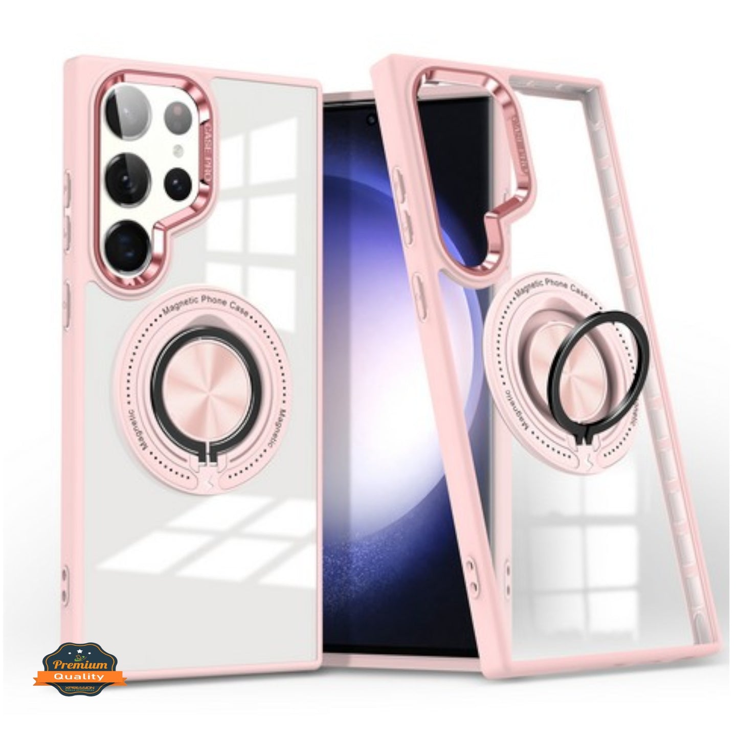 For Samsung Galaxy S25+ S25 Plus /S24+ Clear Transparent Back Hybrid with Rotating Ring Stand, MagSafe Compatible Shockproof Slim TPU PC Case Cover