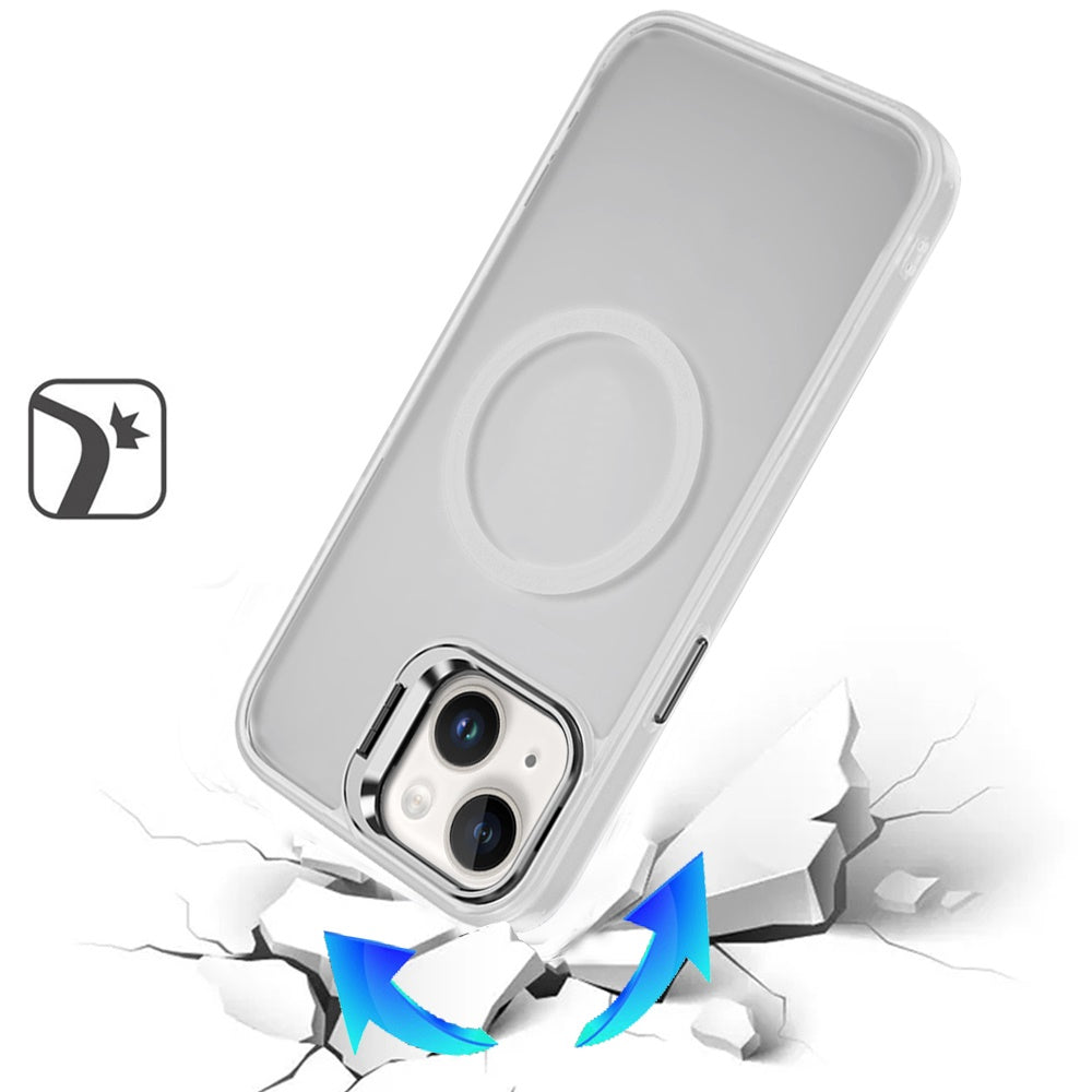 For Apple iPhone 13 Pro Heavy Duty Metallic Hybrid Tough TPU with Camera Ring Stand, MagSafe Compatible, Rugged Drop Protection Case Cover Clear