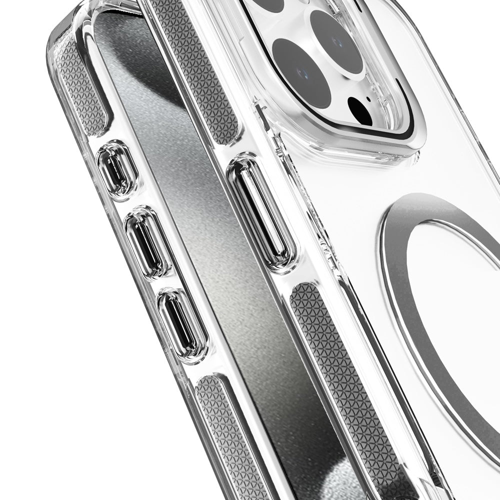 For Apple iPhone 16 Pro (6.3") Built-in Camera Kick-Stand, Compatible with MagSafe, Transparent Colorful Edged Tough Hybrid TPU Case Cover Clear Black