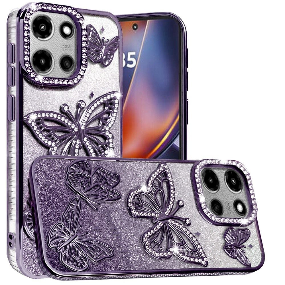 For Motorola Moto G 5G 2025 Luxury Butterfly Sparkle Glitter Diamond Crystal Rhinestone Shimmer Bling Plating Thick TPU Hard PC Case Cover