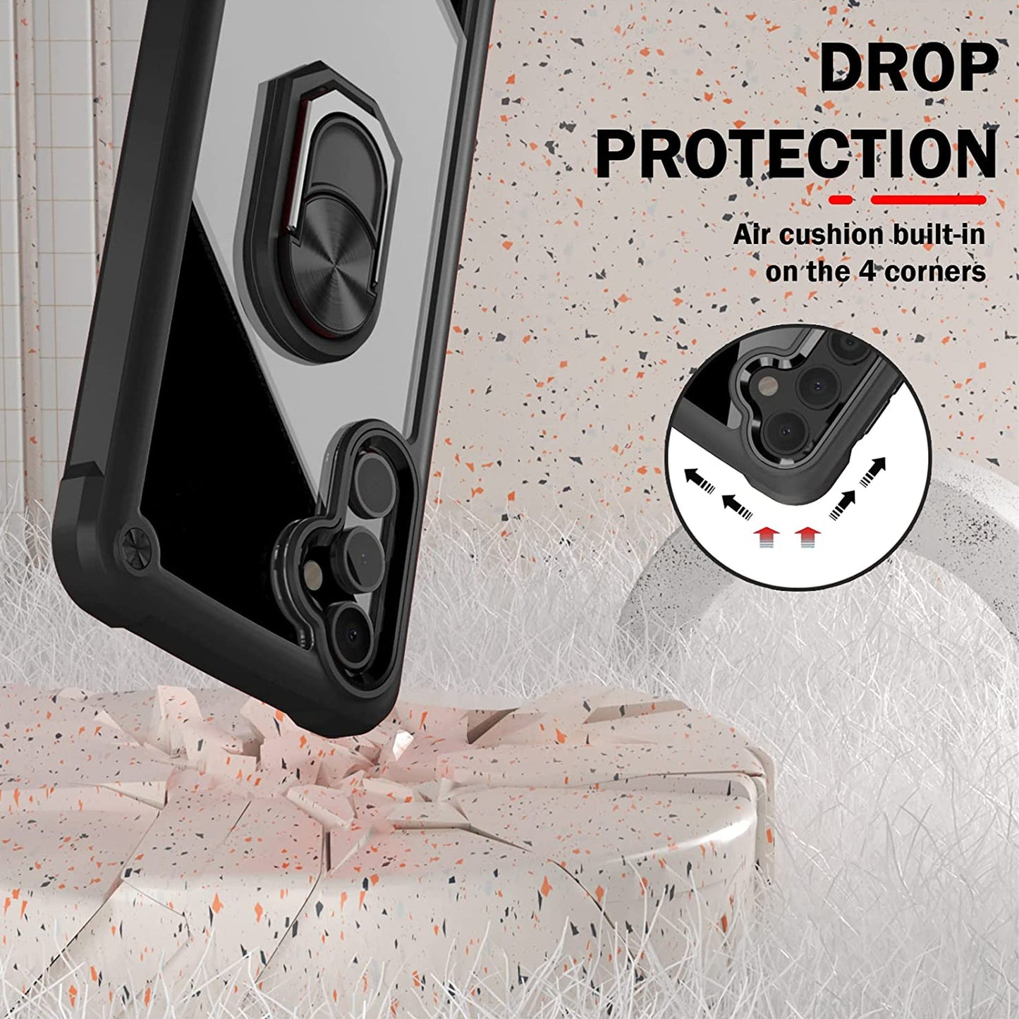 For Apple iPhone 15 Pro Max (6.7") Clear Transparent Hybrid with 360° Magnetic Ring Stand PC Heavy Duty Shockproof Phone Case Cover