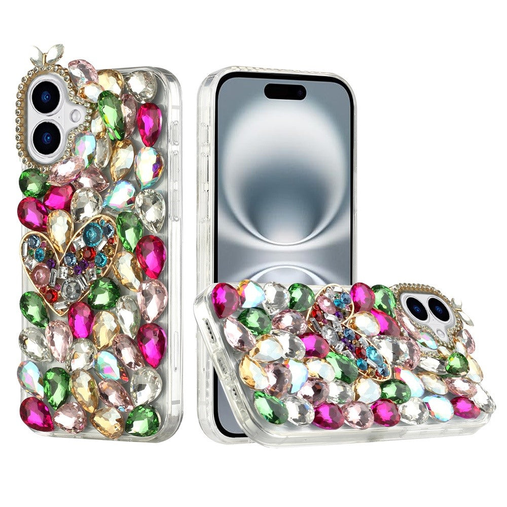 For Apple iPhone 16 Pro (6.3") Bling Crystal 3D Full Diamonds Luxury Sparkle Rhinestone Hybrid Protective Case Cover