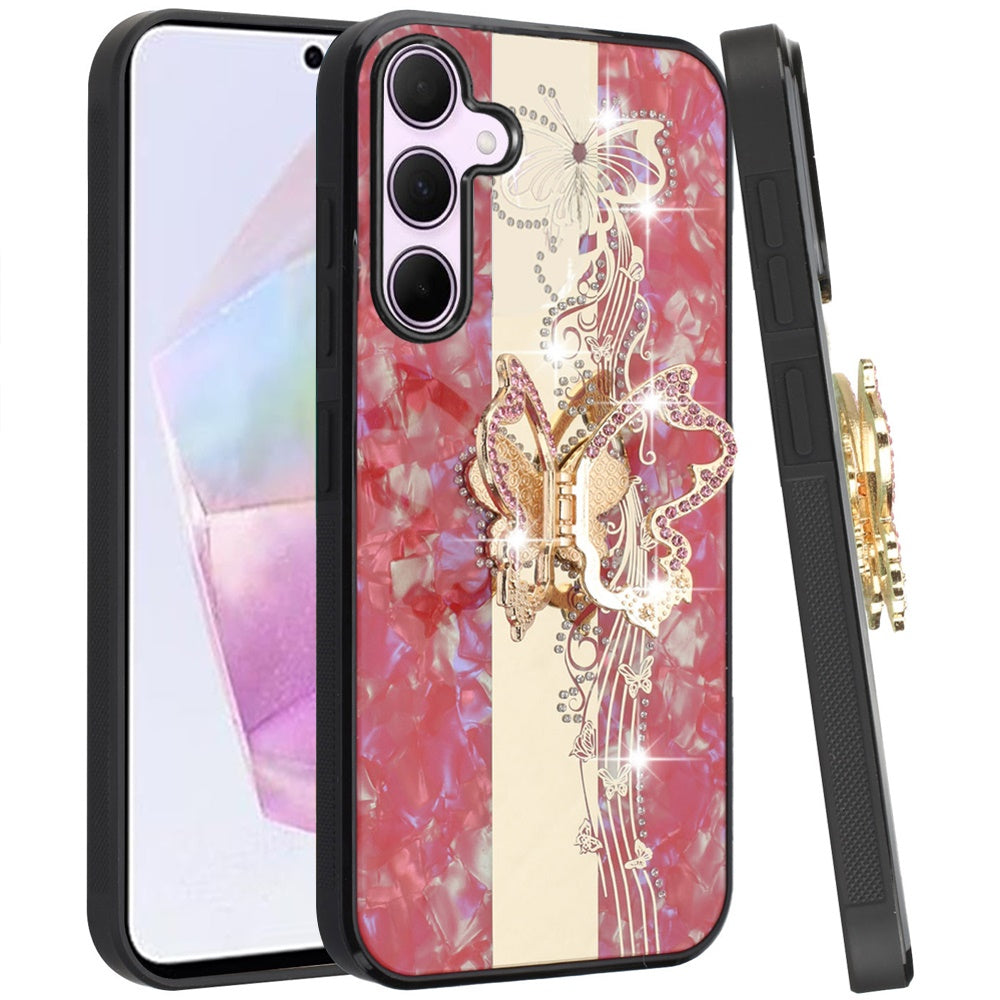 For Samsung Galaxy A36 Diamonds 3D Fashion Bling Sparkly Glitter Ornaments Engraving Hybrid with Ring Stand Case Cover