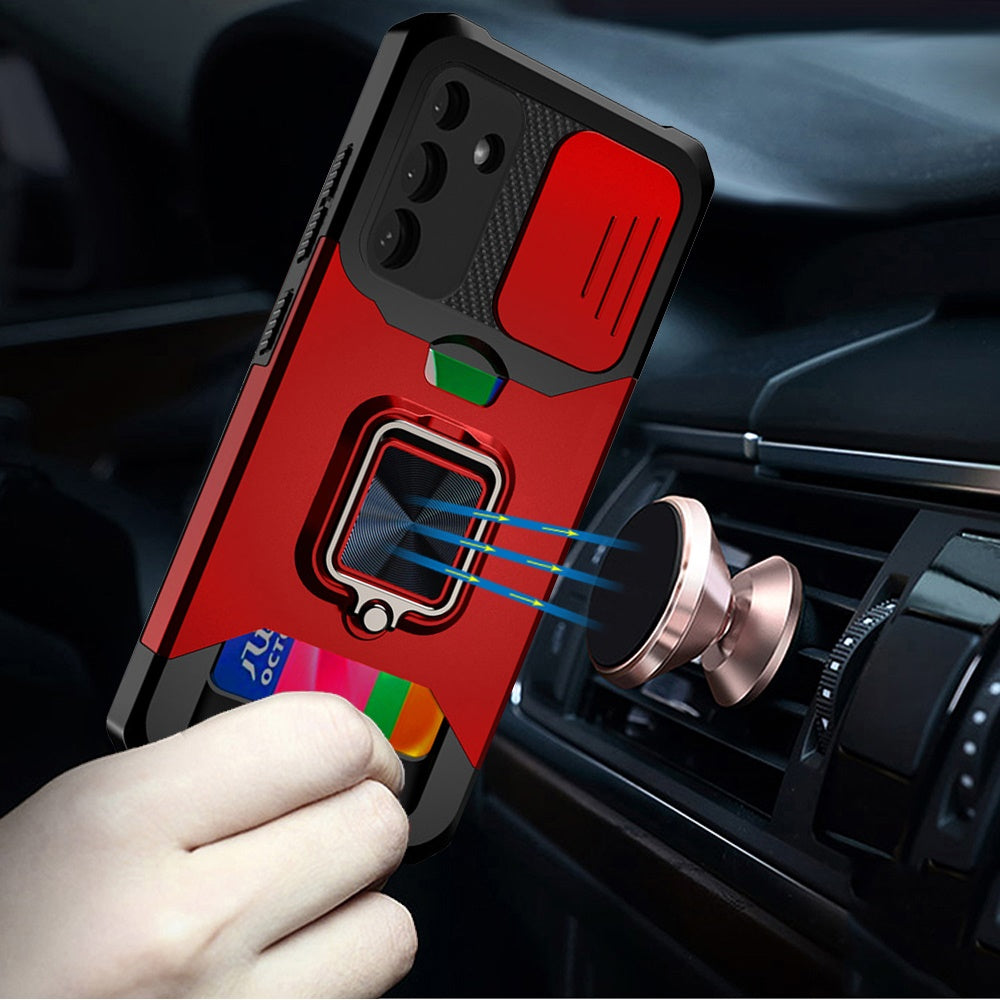 For Samsung Galaxy A16 5G Wallet Case with Ring Stand & Slide Camera Cover Credit Card Slot Holder, Military Grade Case Cover