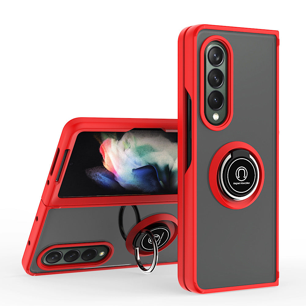 For Samsung Galaxy Z Fold 7 Semi Transparent Matte Hybrid Protective PC & TPU Shockproof with 360° Rotation Ring Stand Case Cover