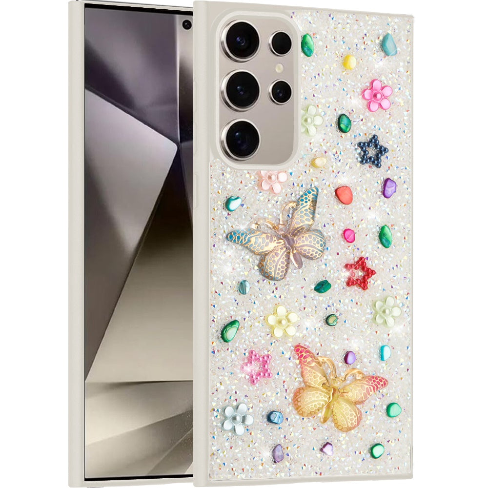 For Samsung Galaxy S24 Ultra Diamond Butterfly 3D Glitter Bling Design, Slim Hybrid Sparkle Protective Cover TPU for Women Girls Case Cover