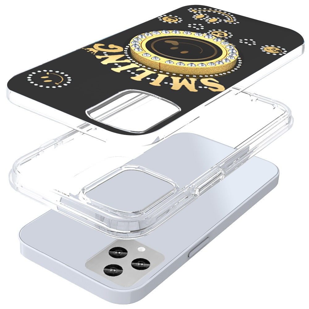 For Samsung Galaxy A16 5G Smiling Glitter Ornament Bling Sparkle with Ring Stand Hybrid Slim TPU + Hard Back Shell Case Cover