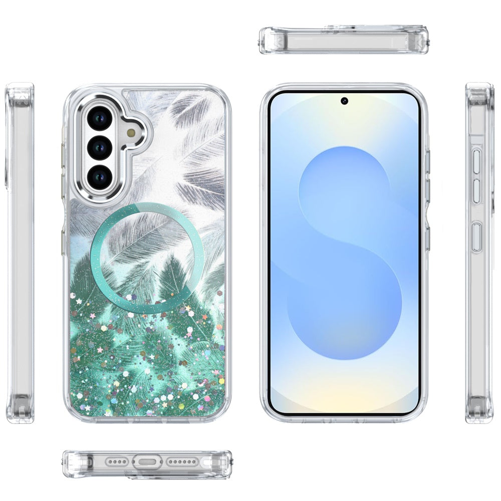 For Samsung Galaxy S25+ /S25 Plus /S24+ Plus Epoxy Glitter Shimmer Fashion Case with Magnetic Magsafe Compatible Hybrid Sparkling Slim Protective Case Cover