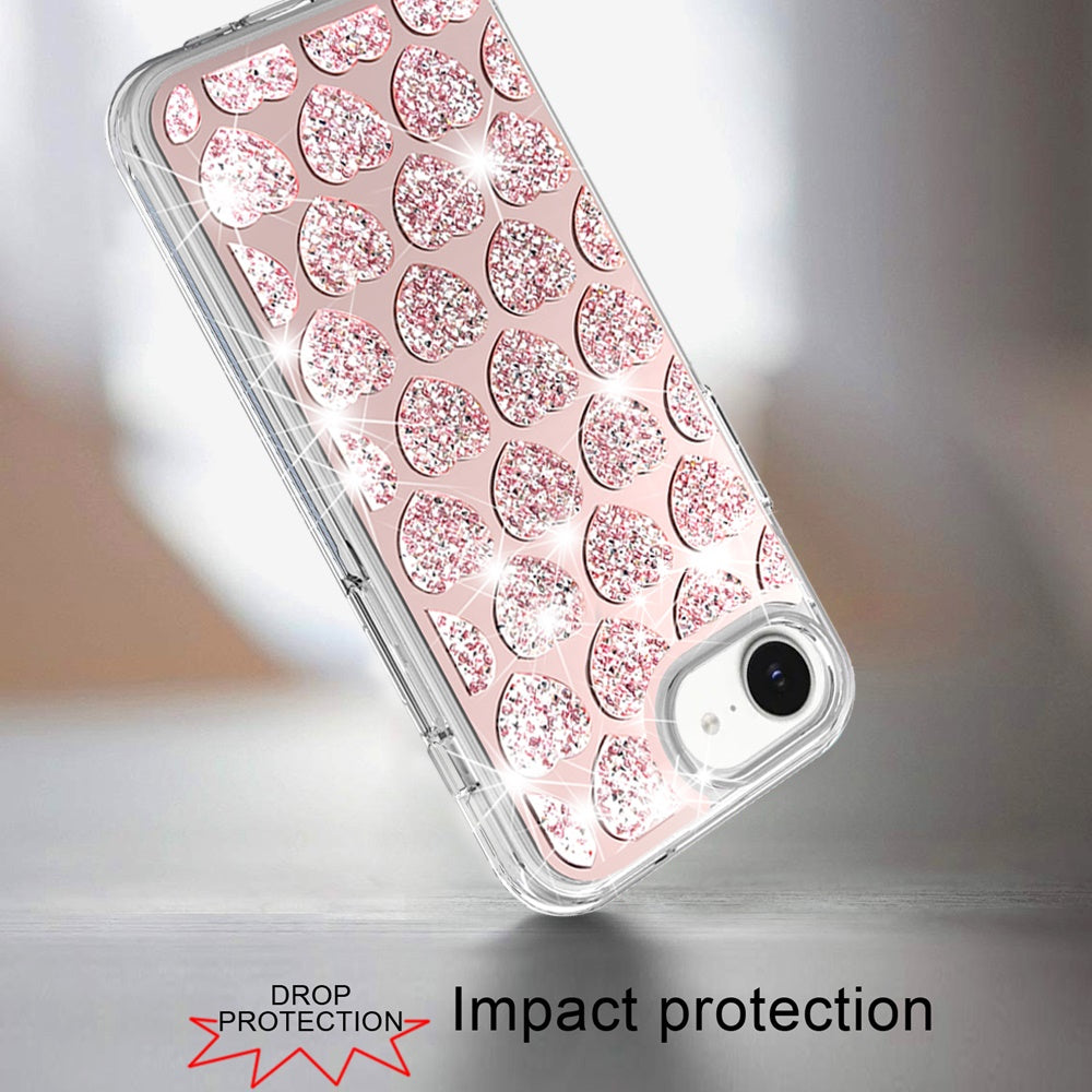 For Apple iPhone 16e Sparkly 3D Design Diamond Shockproof Protective Bling Glitter Rhinestone Hybrid Skin PC & TPU Case Cover
