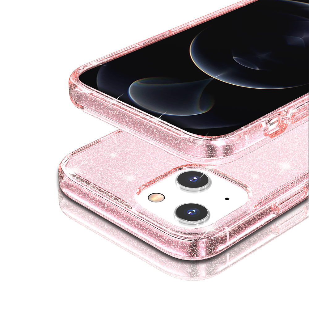 For Samsung Galaxy A16 5G Transparent Glitter Shiny Sparkle Bling TPU Rubber Hard Back Hybrid Frame Shockproof Case Cover Pink