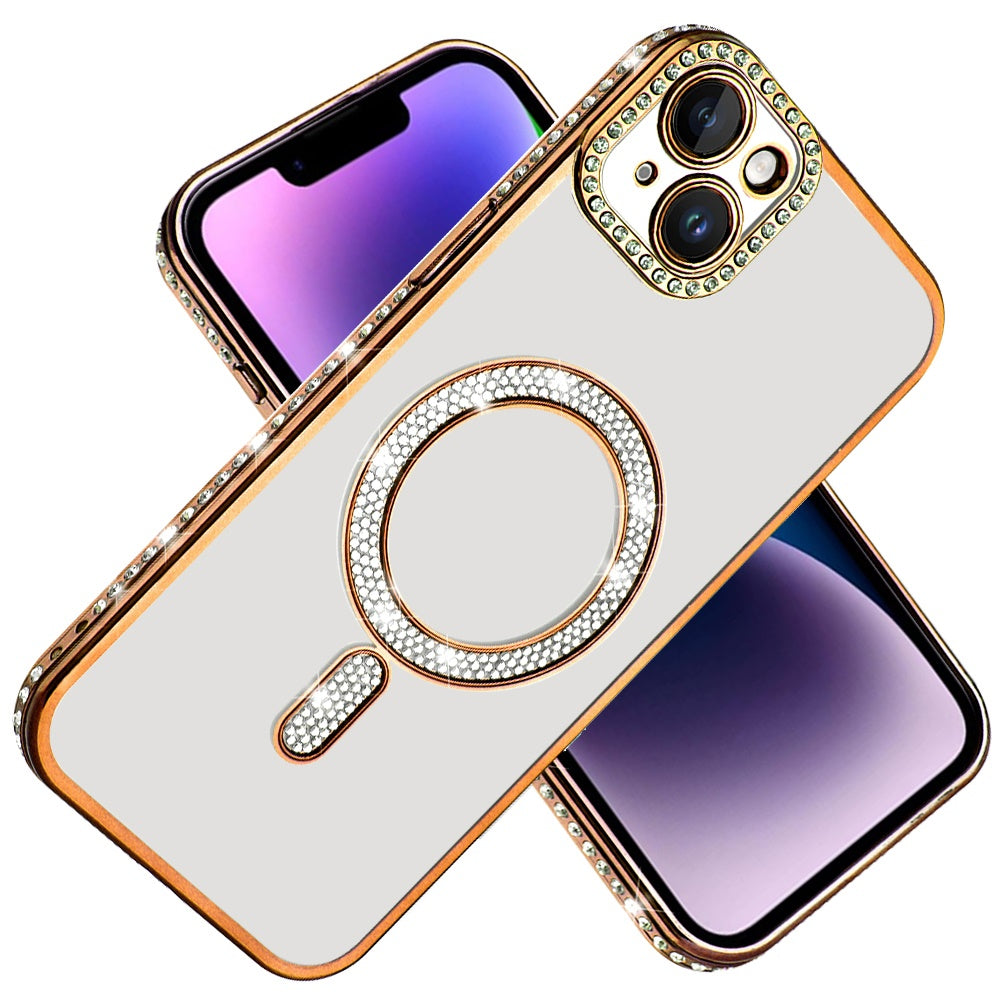 For Apple iPhone 11 Bling Case with Diamond Magnetic Circle, Transparent Slim Shockproof Hybrid Slim Fit Case Cover