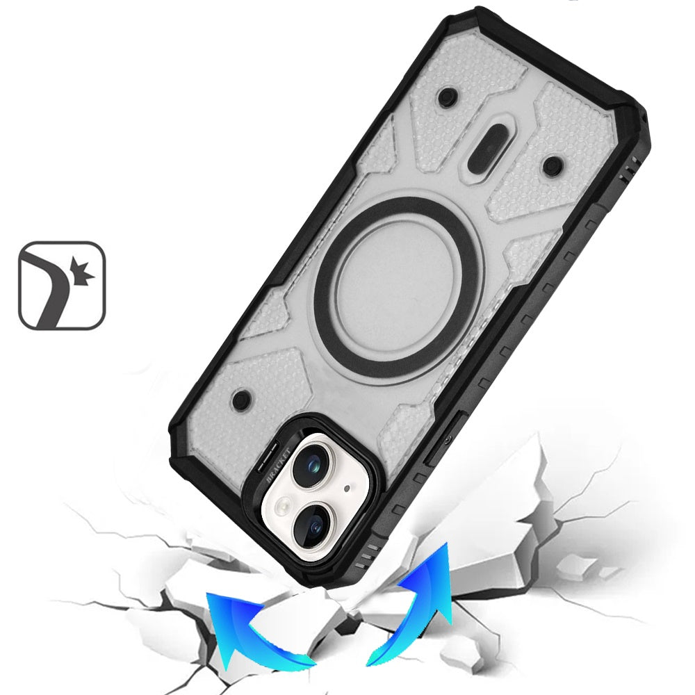 For Apple iPhone 16 Pro Max Transparent Tough Dotted Magnetic Case with Camera Stand & Hybrid Grip Shockproof Case Cover