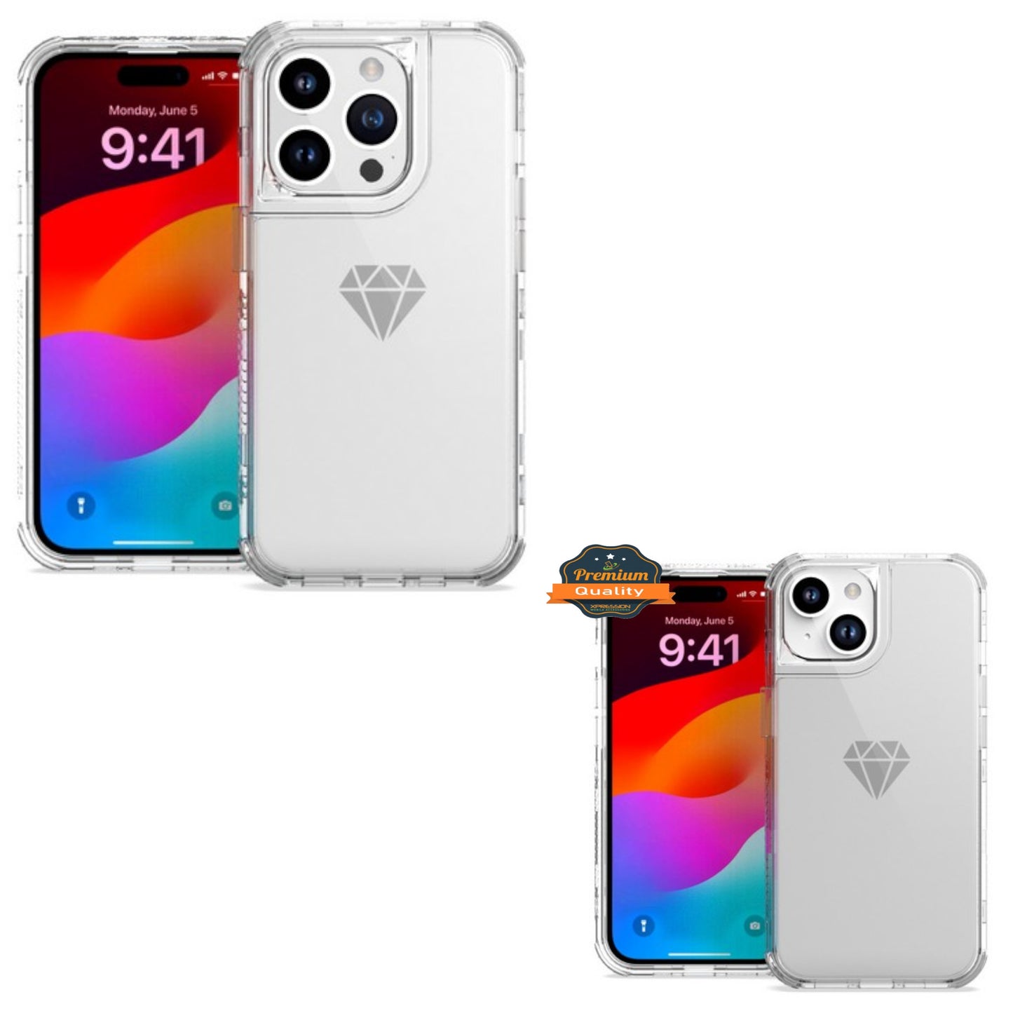 For Apple iPhone 15 Pro Max (6.7") Hybrid Transparent 3in1 Corner Tough Durable Detachable Shockproof Frame Hard PC Phone Case Cover