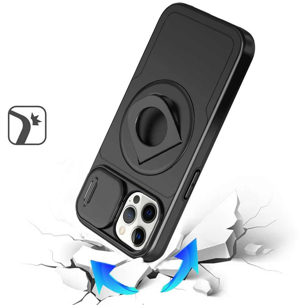 For Apple iPhone 16 (6.1") Full Coverage with Camera Window, Magnetic Circle, Rotatable Ring Stand, MagSafe Compatible, Shockproof Hybrid Protectiv Case Cover