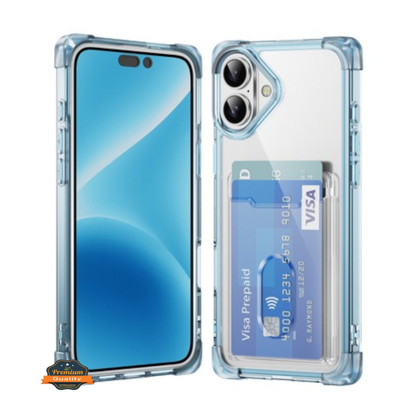 For Apple iPhone 16 Plus (6.7") Wallet Clear Case with Credit Card Holder Rubber Silicone TPU Protection Corner Bumper Shockproof Case Cover