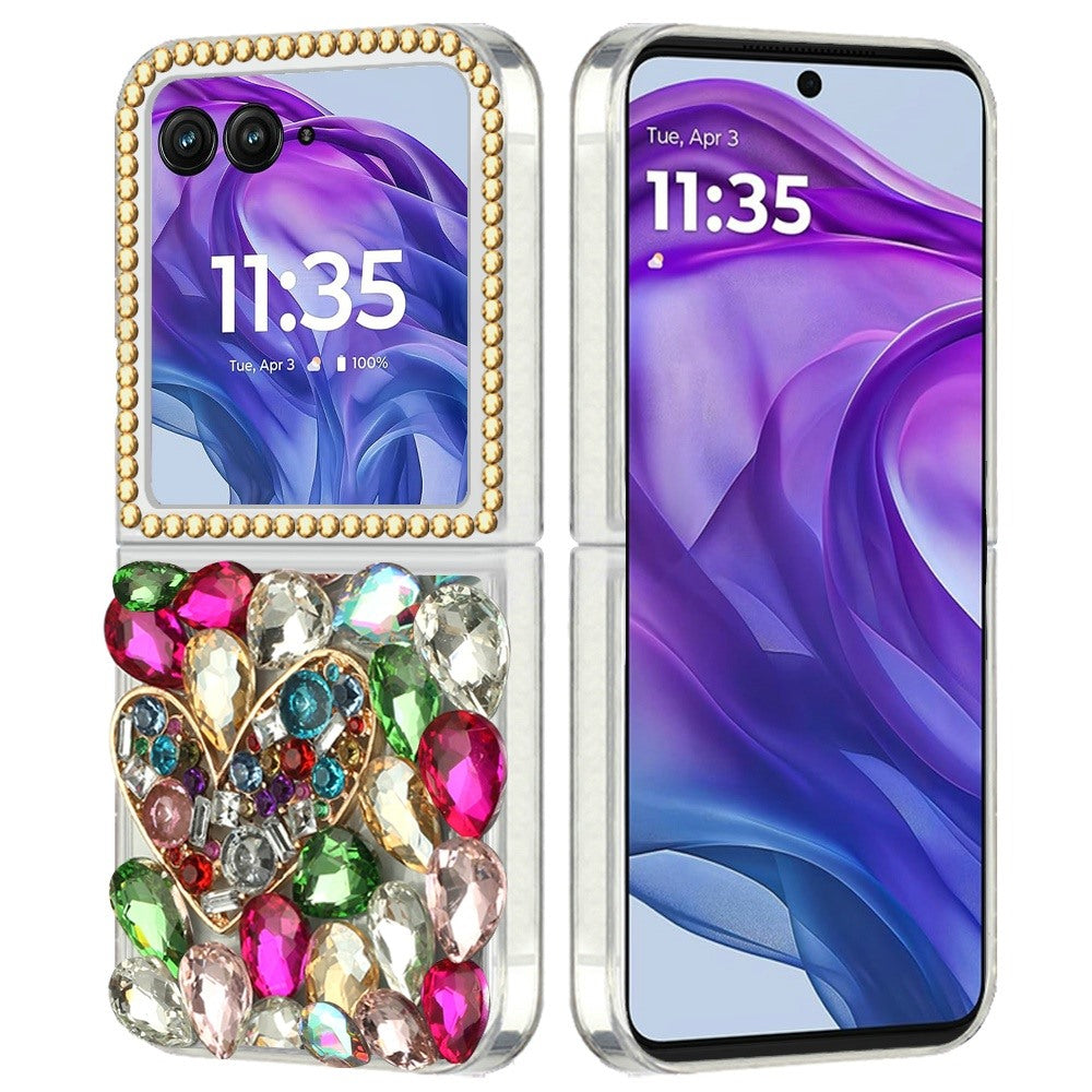 For Motorola Razr+ PLUS (2025 /2024) Bling Crystal 3D Full Diamonds Luxury Sparkle Rhinestone Hybrid Protective Case Cover