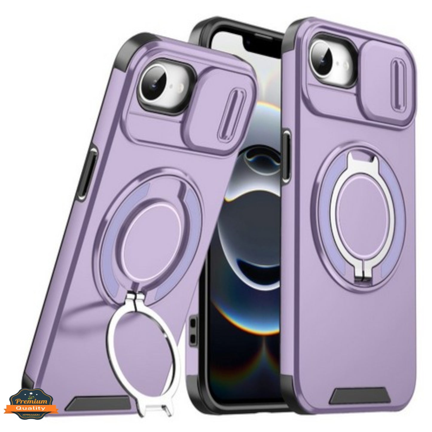 For Apple iPhone 16e /iPhone SE4 Hybrid Case with 360° Magnetic Ring Stand, Camera Slide Protector & Compatible with MagSafe Protector