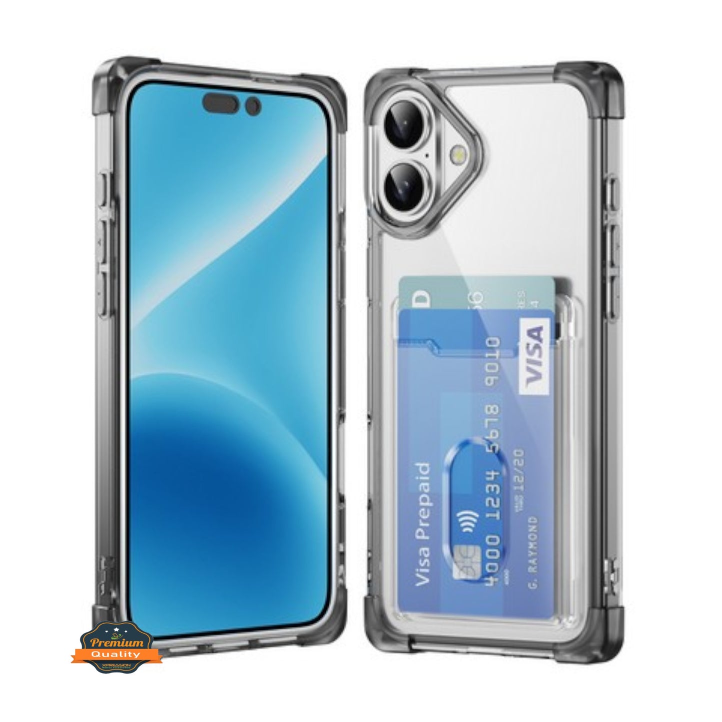 For Apple iPhone 16 Pro (6.3") Wallet Clear Case with Credit Card Holder Rubber Silicone TPU Protection Corner Bumper Shockproof Case Cover