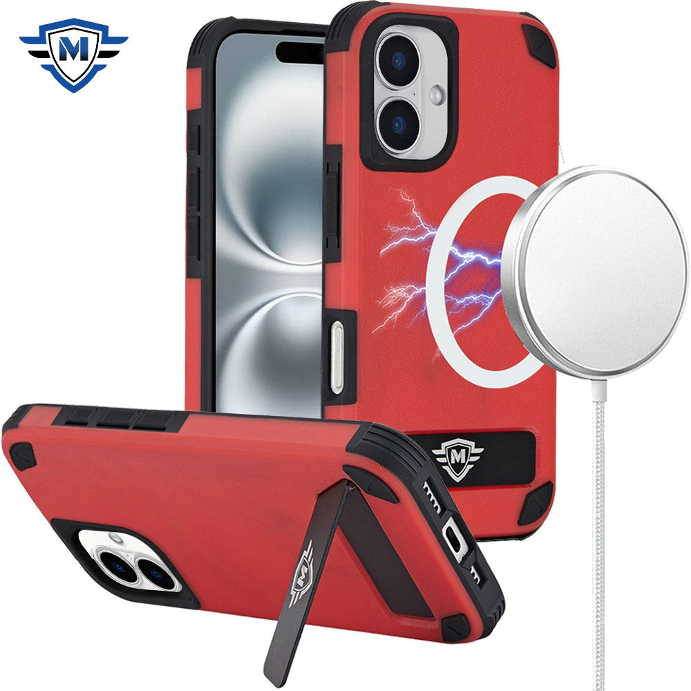 For Apple iPhone 16 (6.1") Premium Heavy Duty Dual-Layer Rugged, Shockproof Kickstand Tough Magnetic Compatible with MagSafe Case Cover
