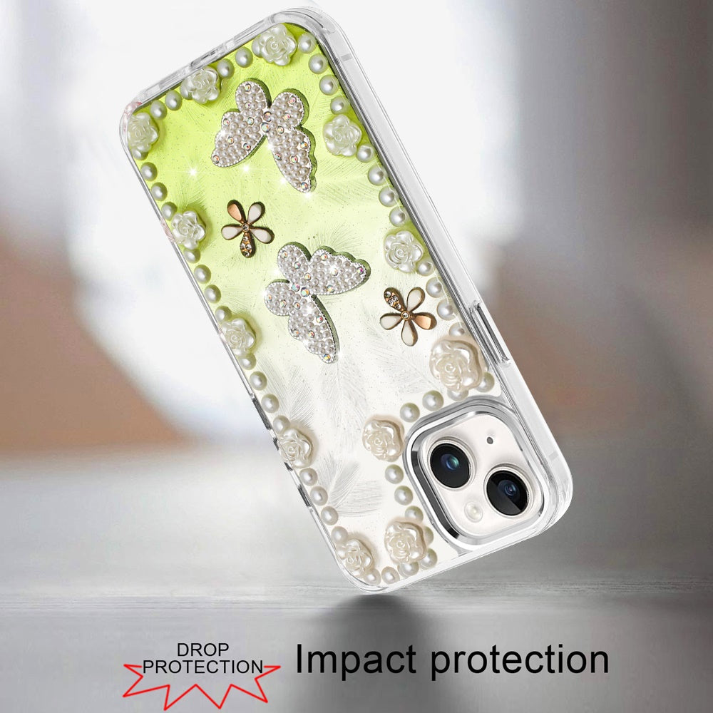 For Samsung Galaxy A36 Bling Fashion Design with 3D Pearls Epoxy Glitter Ornaments Chrome Edge Hard Slim PC Case Cover