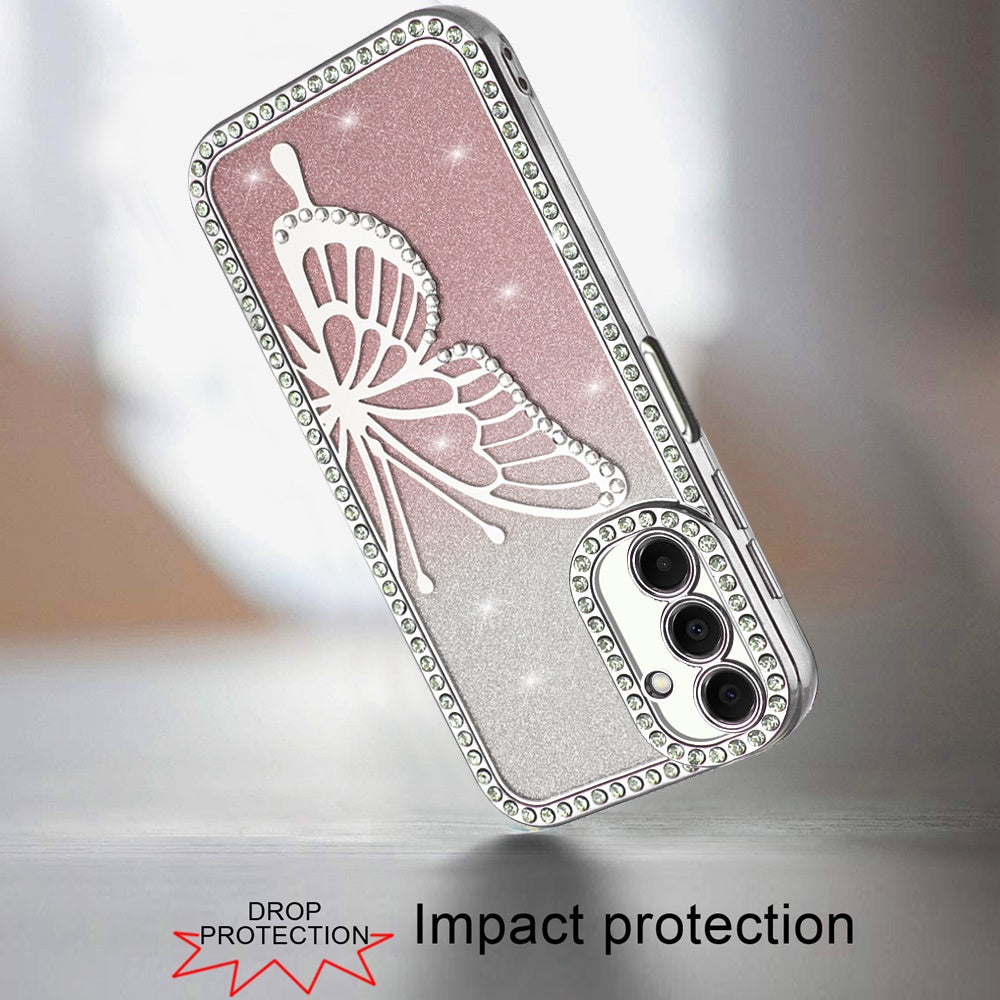 For Samsung Galaxy A16 5G Butterfly Glitter Diamond Shimmer Hybrid Slim & Stylish Electroplated Sparkly Bling Shockproof TPU Protective Case Cover