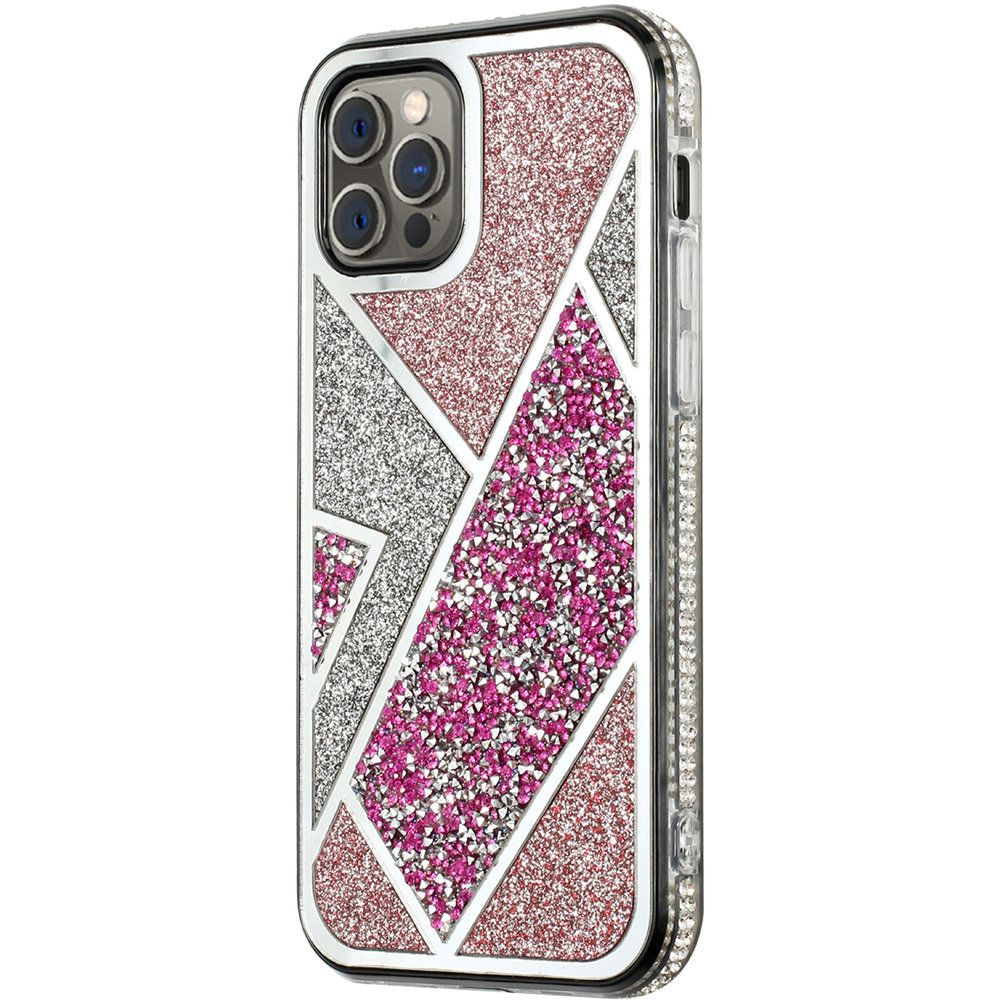 For Apple iPhone 16 Pro (6.3") Cute Fancy Glitter Bling Diamond Rhinestone Sparkly Bumper Fashion Shiny Hybrid Rugged TPU Case Cover Rose Pink