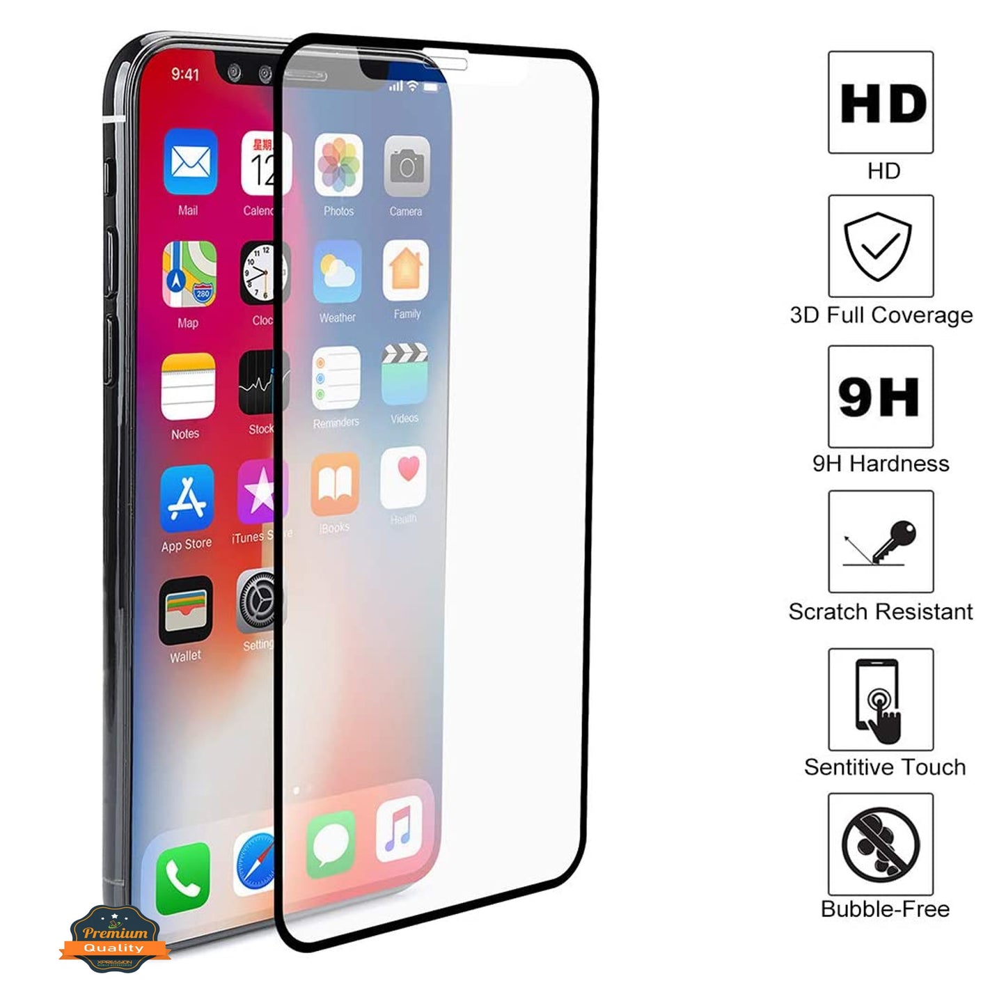 For Apple iPhone 13 Pro Tempered Glass Screen Protector, Black Edge HD Clear, Scratch Resistant, Anti-Fingerprint, Easy Install, 9H Hardness Protector Clear Black