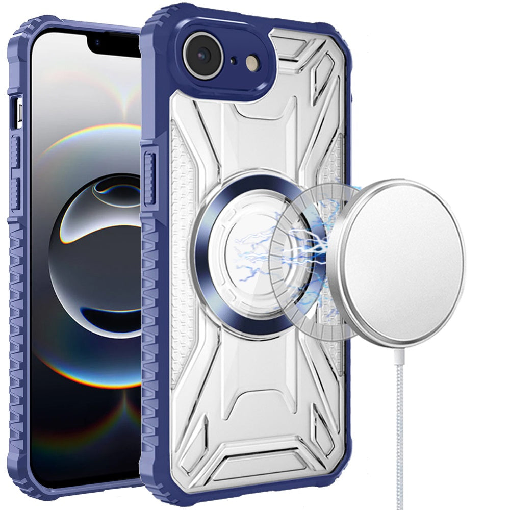 For Apple iPhone 16e MagSafe Compatible Pattern Clear Transparent Rugged Hybrid Magnetic TPU Shockproof Armor Case Cover