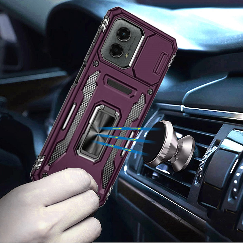 For Samsung Galaxy A06 Hybrid Case with Rotation Ring Stand Shockproof & Slide Camera Window TPU Armor Drop-proof Case Cover