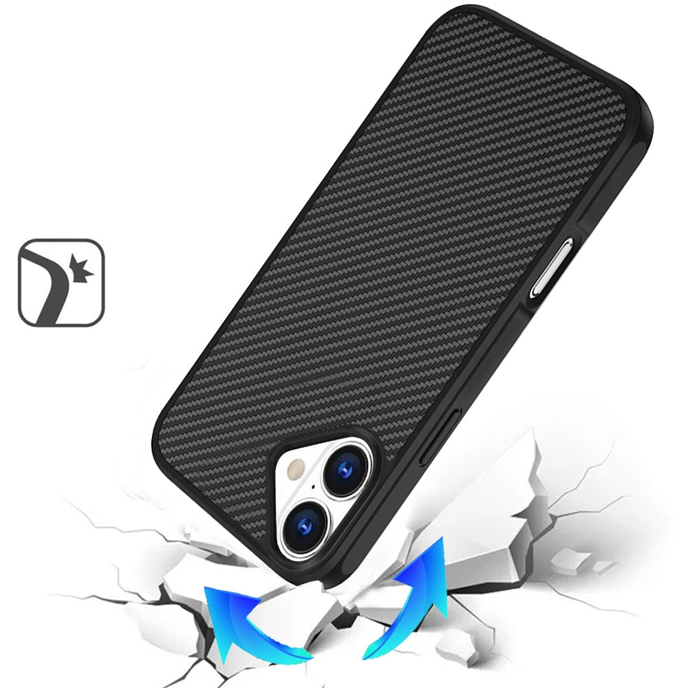 For Samsung Galaxy S24 Ultra Carbon Fiber Design with Magnetic HQ 2.0mm Thick Hybrid Shockproof Rubber Hard PC Case Cover Black