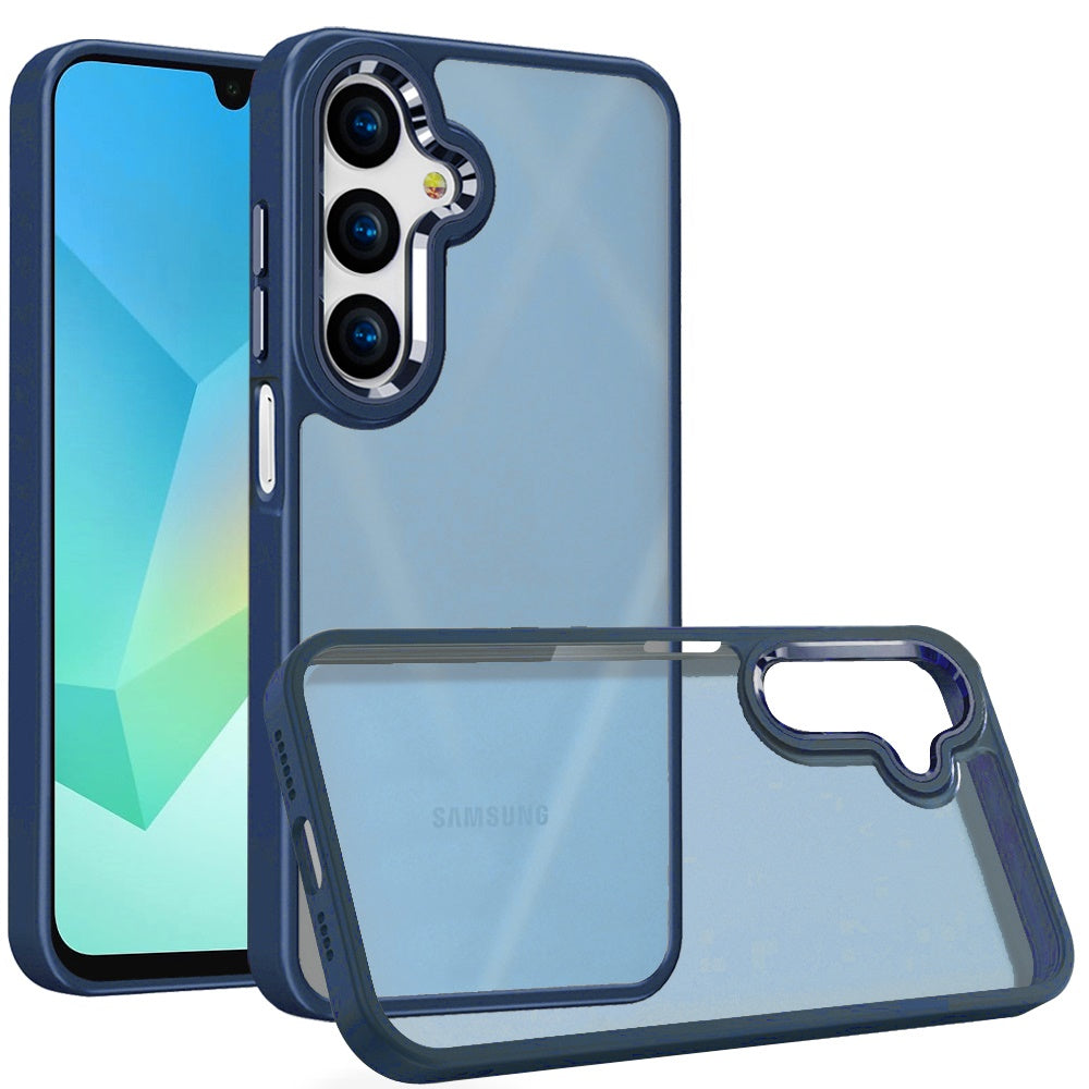 For Samsung Galaxy A16 5G Slim Fit Hybrid Transparent Thick Acrylic with Metal Buttons Frame Protective Hard PC + TPU Shockproof Case Cover
