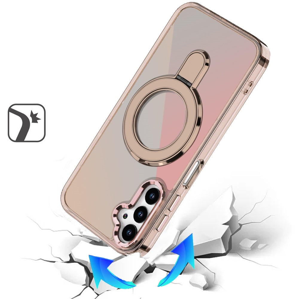 For Samsung Galaxy A16 5G Chrome Hybrid with Rotating Magnetic Circle Ring Stand, Slim Shockproof Hybrid Case Cover