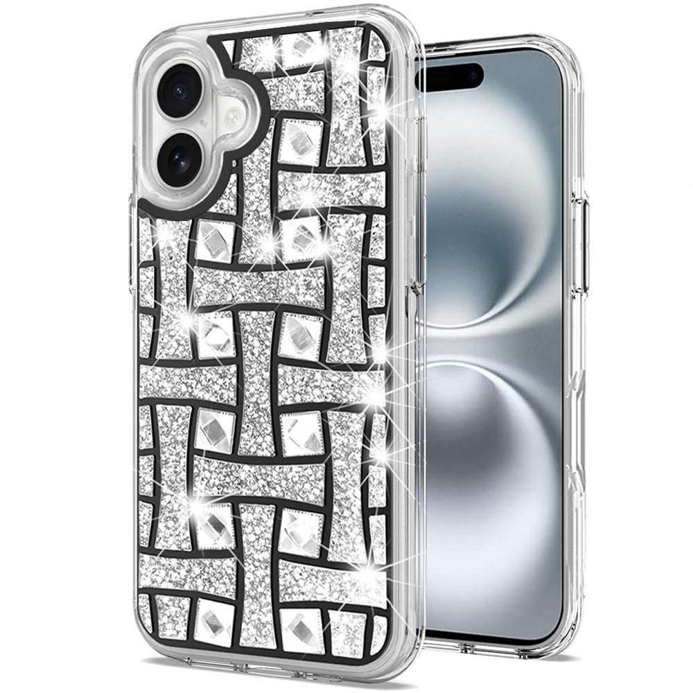 For Apple iPhone 16 Plus (6.7") Sparkly 3D Design Diamond Shockproof Protective Bling Rhinestone Hybrid Skin PC + TPU Case Cover