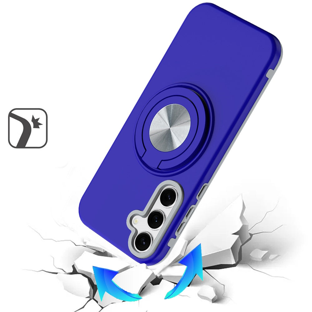 For Samsung Galaxy A16 Metal Matte Hybrid with Invisible Rotational Ring Stand, Car Mount Friendly, Military Grade Slim Fit Sturdy Case Cover
