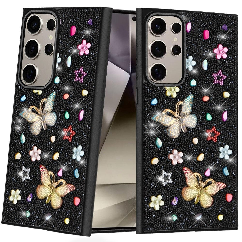 For Samsung Galaxy S24 Ultra Diamond Butterfly 3D Glitter Bling Design, Slim Hybrid Sparkle Protective Cover TPU for Women Girls Case Cover
