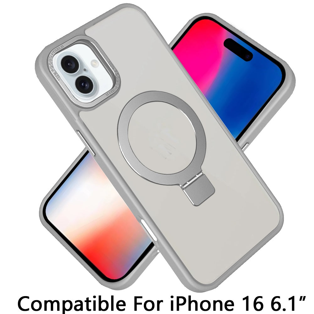 For Apple iPhone 16 (6.1") Magnetic Metal Matte Built-in Compatible with MagSafe Stand Hybrid Shock Armor TPU Case Cover