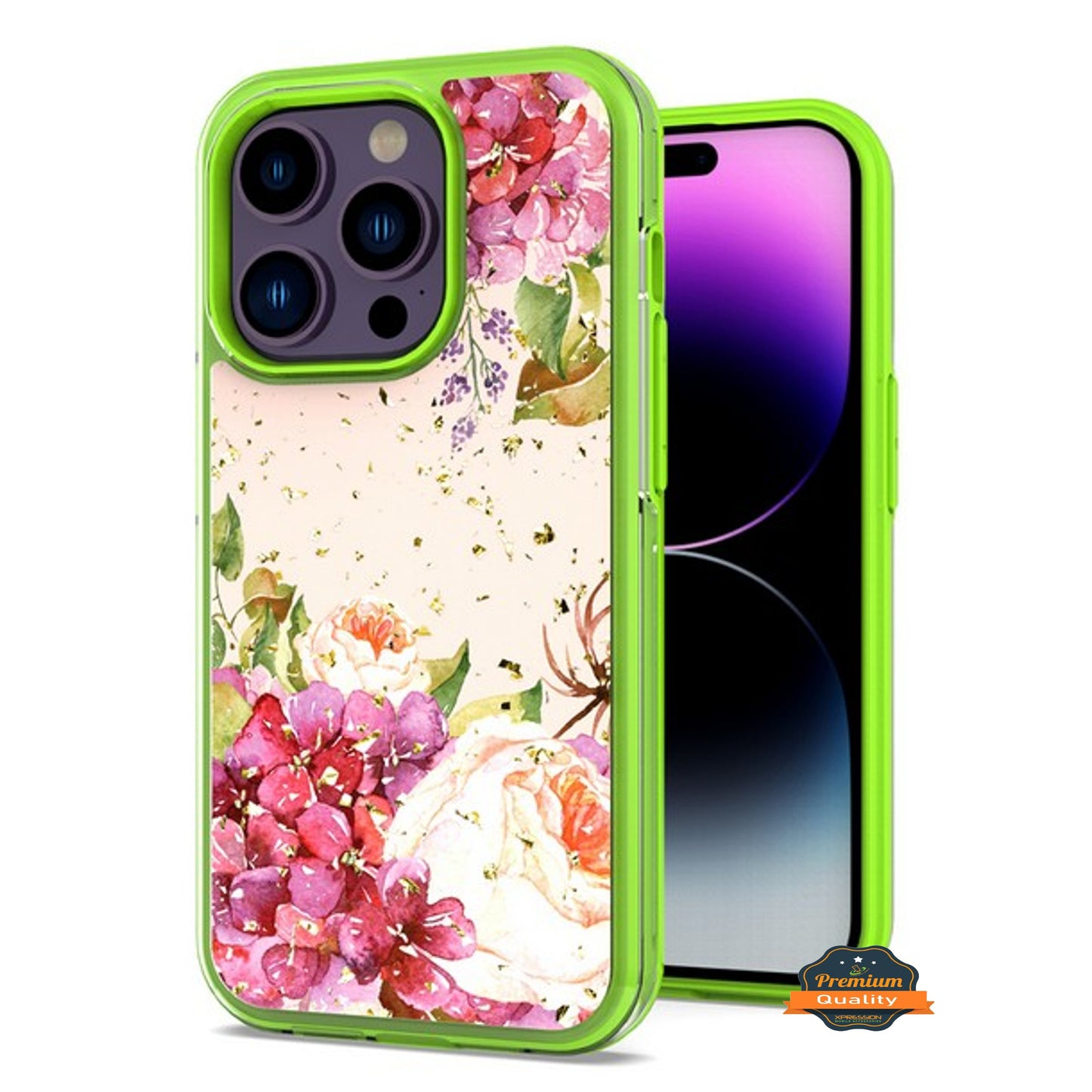 For Apple iPhone 15 Pro Max (6.7") Pattern Design Bling Glitter Shockproof Hybrid Soft TPU Frame and Hard Back Slim Phone Case Cover