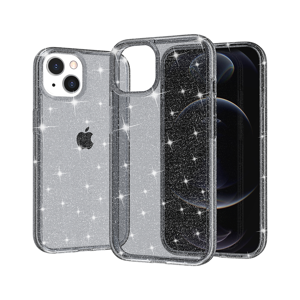 For Samsung Galaxy A16 5G Transparent Glitter Shiny Sparkle Bling TPU Rubber Hard Back Hybrid Frame Shockproof Case Cover Gray Smoke