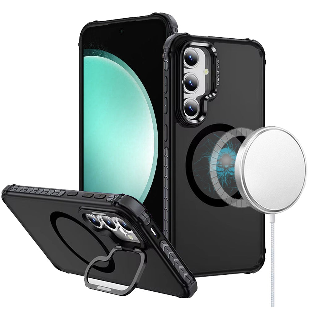For Apple iPhone 16 Pro (6.3") Hybrid Metal Camera Stand Ring Sturdy, Compatible with MagSafe, Matte Hard TPU Colorful Edge Case Cover
