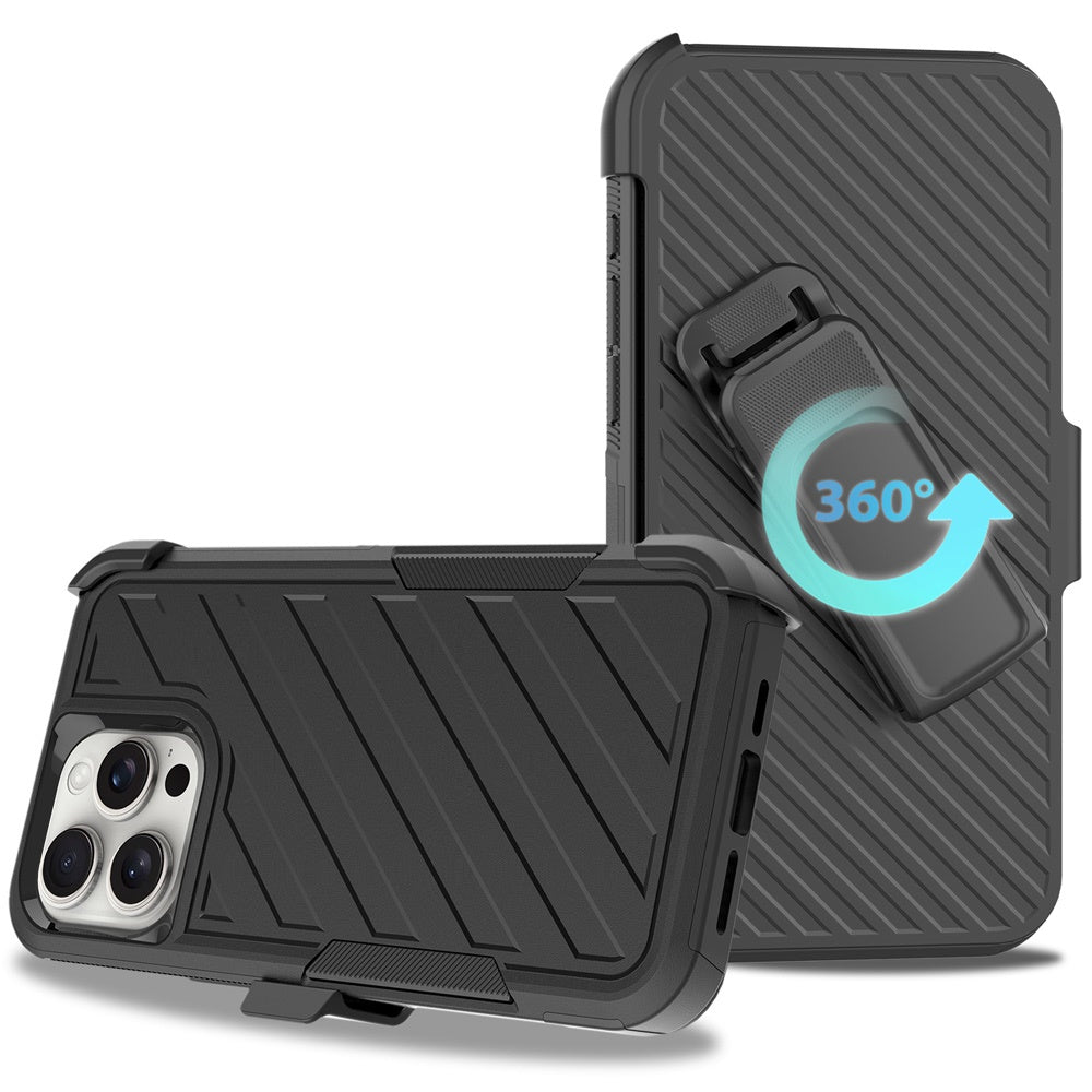 For Samsung Galaxy A16 5G Premium Design Hybrid lined with Belt Clip Holster Shockproof Rugged Textured 2in1 Non Slip Tough Case Cover Black