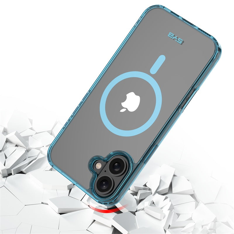 For Ultra-sleek Hybrid Slim Hard PC & TPU Compatible with MagSafe, Magnetic Protective Phone Case for Apple iPhone 16 - Transparent Blue Case Cover Blue