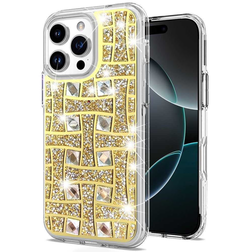 For Apple iPhone 16 Pro Max (6.9") Sparkly 3D Design Diamond Shockproof Protective Bling Rhinestone Hybrid Skin PC + TPU Case Cover