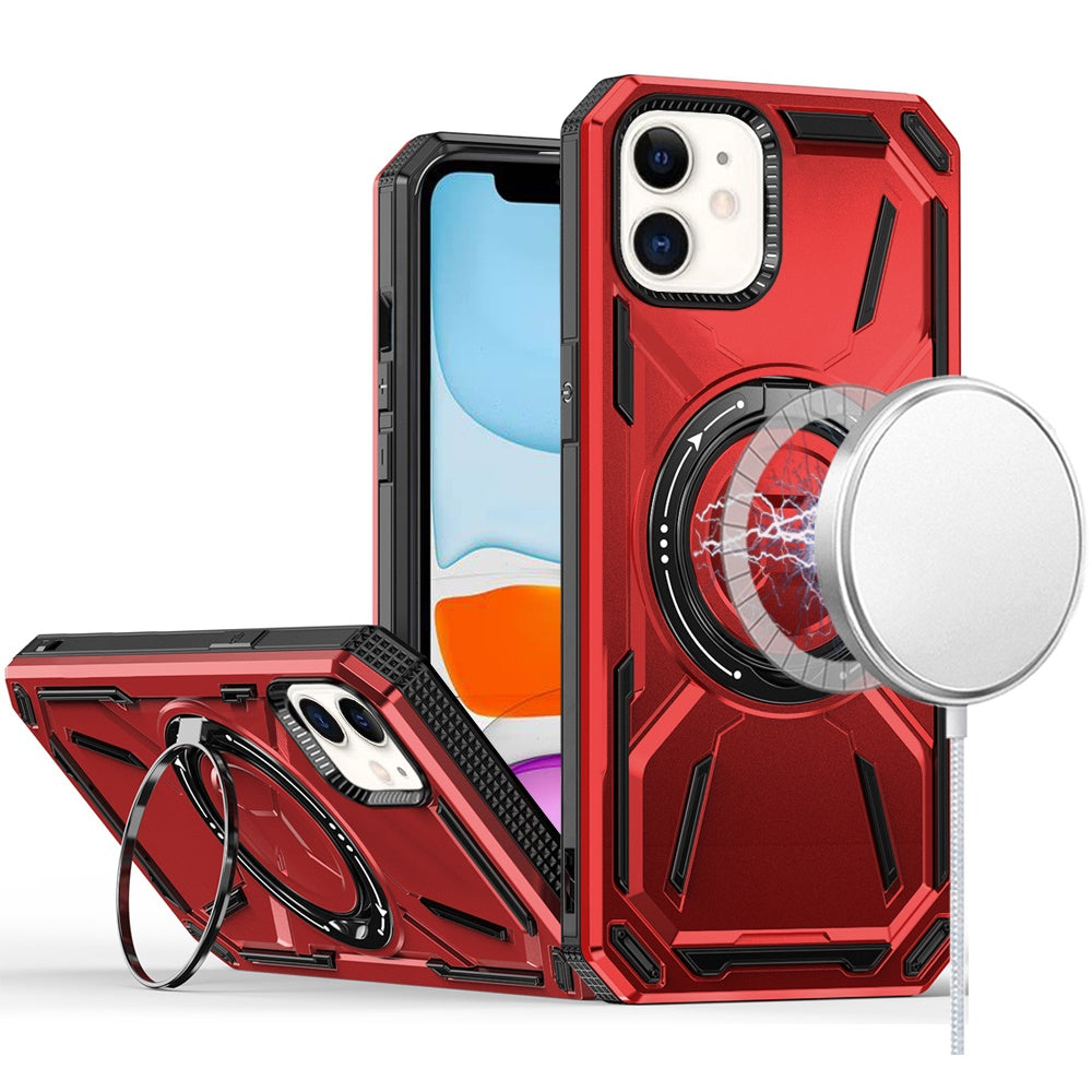 For Samsung Galaxy A15 5G Hybrid Magnetic Ring and 360° Rotational Kickstand with MagSafe Compatible, Military Grade Drop Protection Case Cover Red